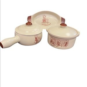 Vintage Holly Hobbie Oven Proof Dishes Burgundy chiffon